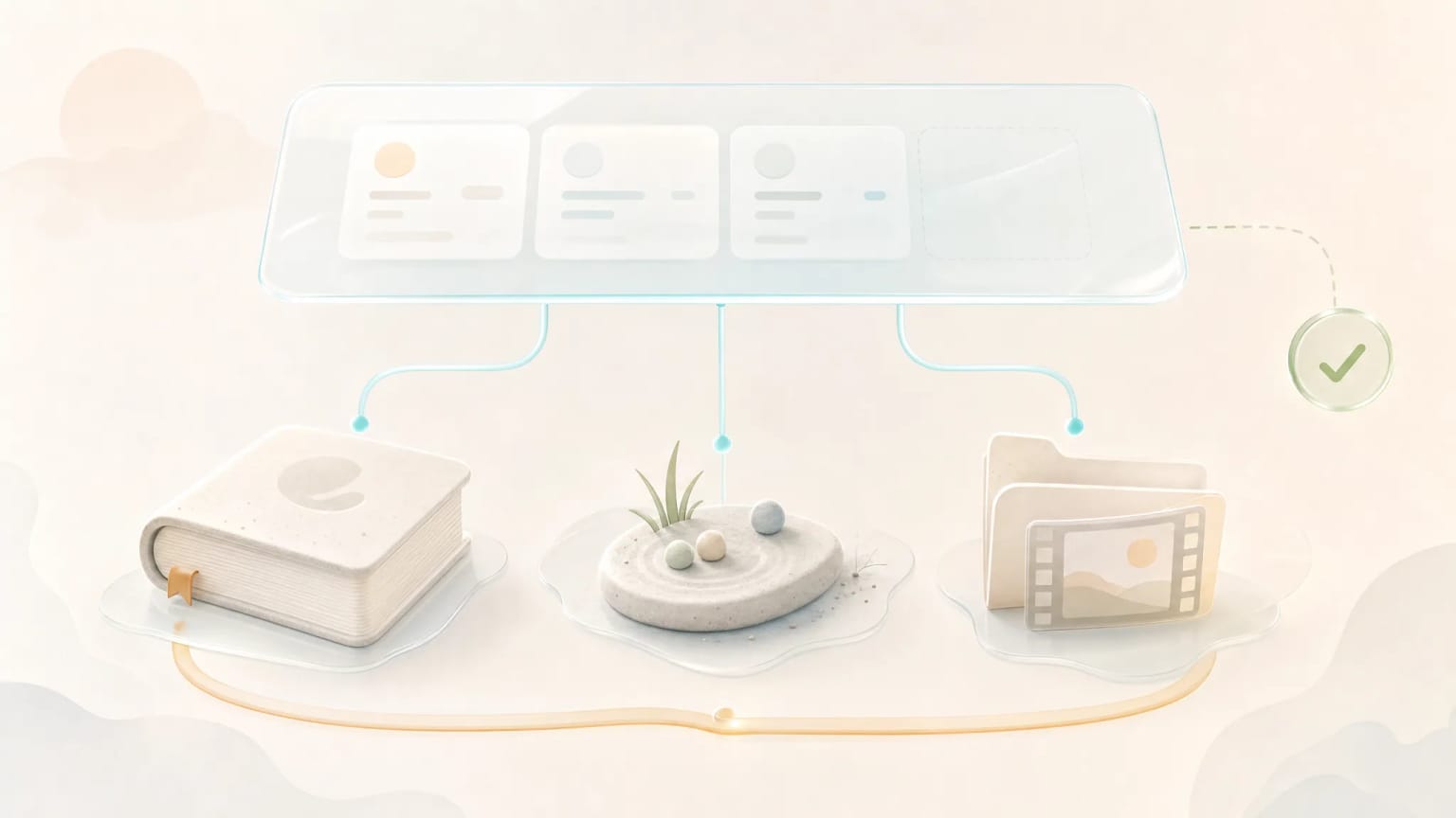 A layered architecture diagram showing Notion as a thin task shell above distributed work memory