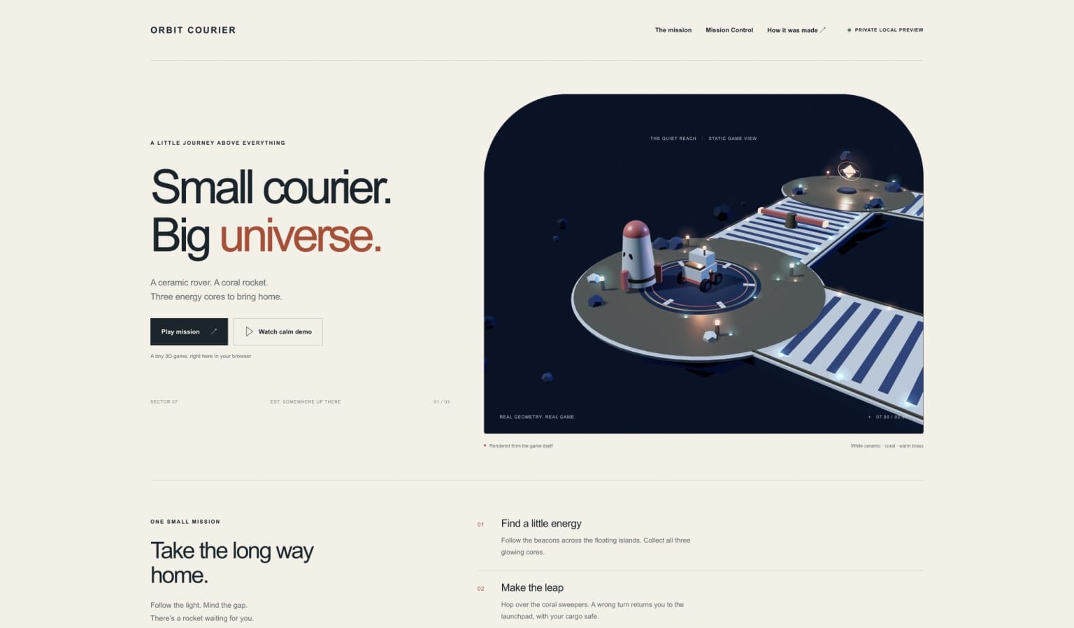 The actual Orbit Courier desktop website, captured at native resolution
