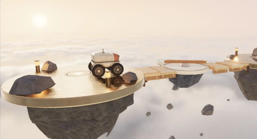 Actual Sundial Crossing gameplay: the courier approaches a copper sweep and changing bridge boards